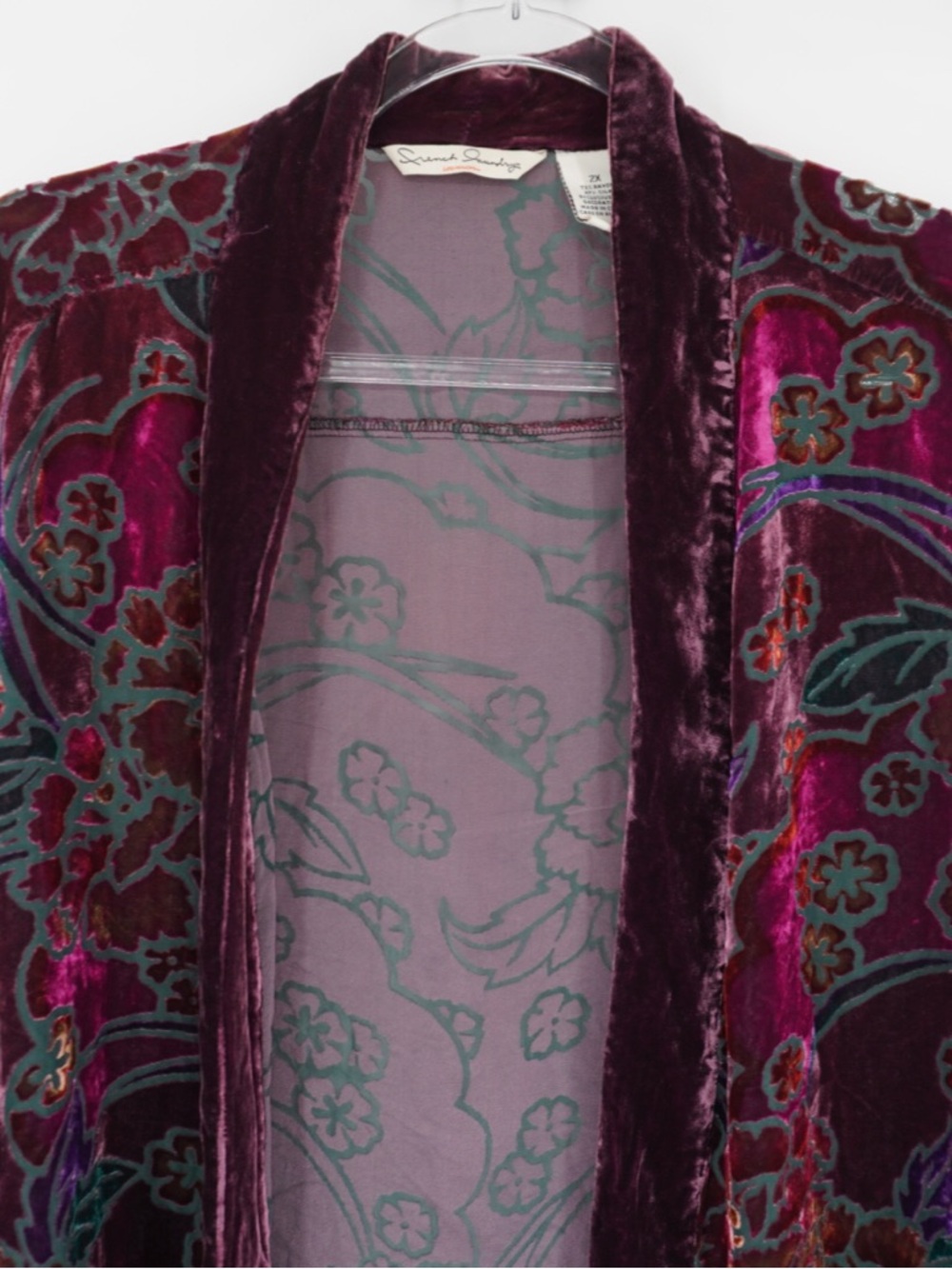 French Laundry Floral Burnout Velvet Long Sleeve Open Front Kimono 2X silk blend - Picture 4 of 10